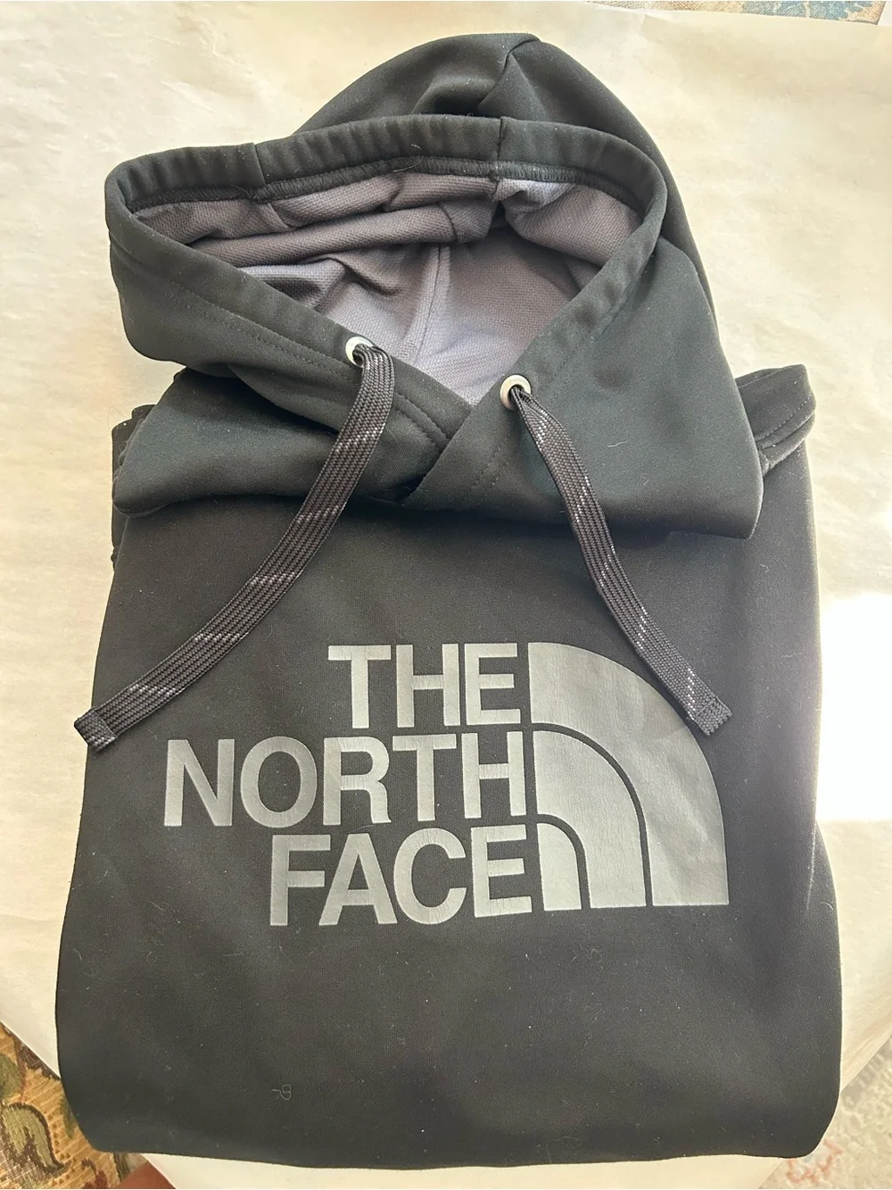 The North Face Hoodie Mens Small Blk On Blk Pullover Fleece Sweatshirt Big Logo
